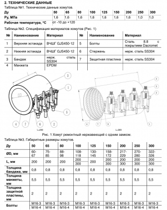Хомут нерж L200мм DN 65 (75-85) с чугунным замком