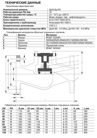 Клапан обратный подъёмный Benarmo 3070 DN 50 PN16