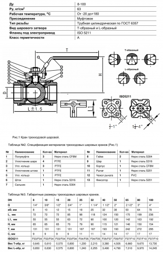 Кран трехходовой Benarmo DN80 PN63 из нержавеющей стали